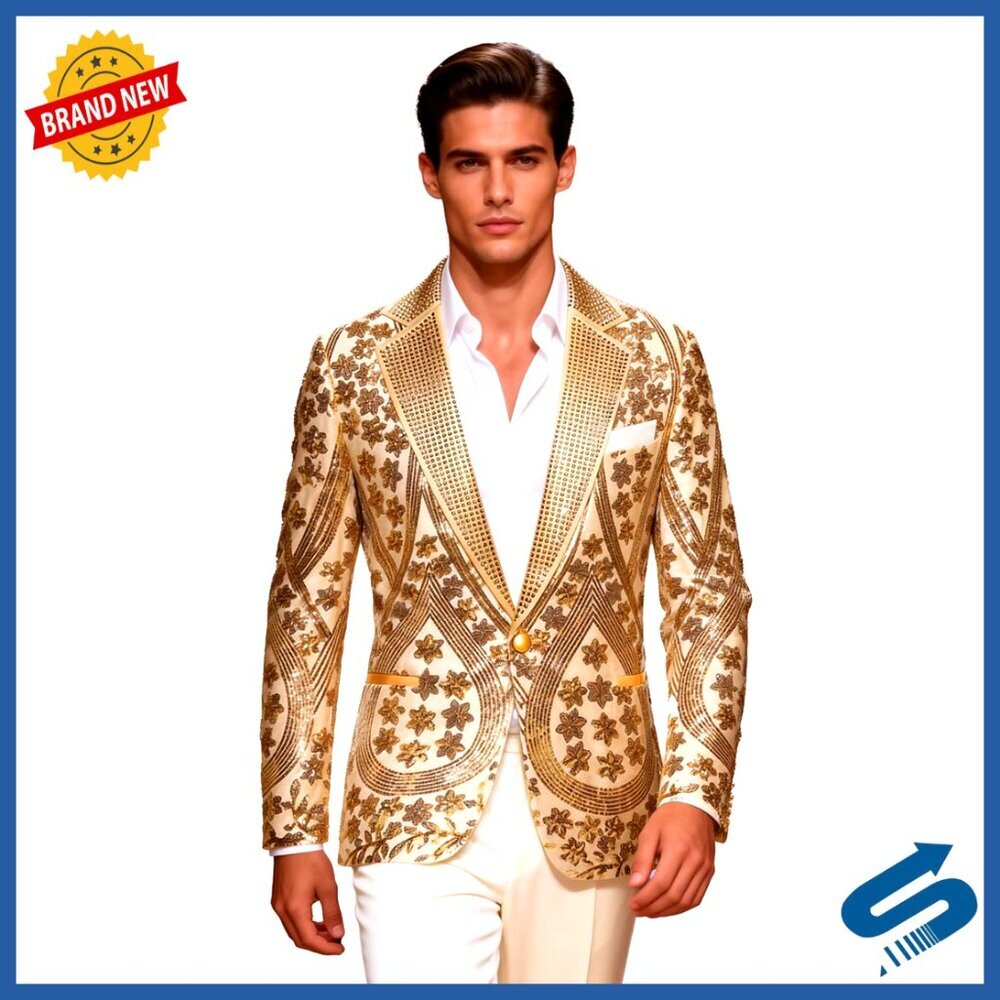 Men's Embroidered Sequin Blazer Slim Fit for Wedding Prom Party